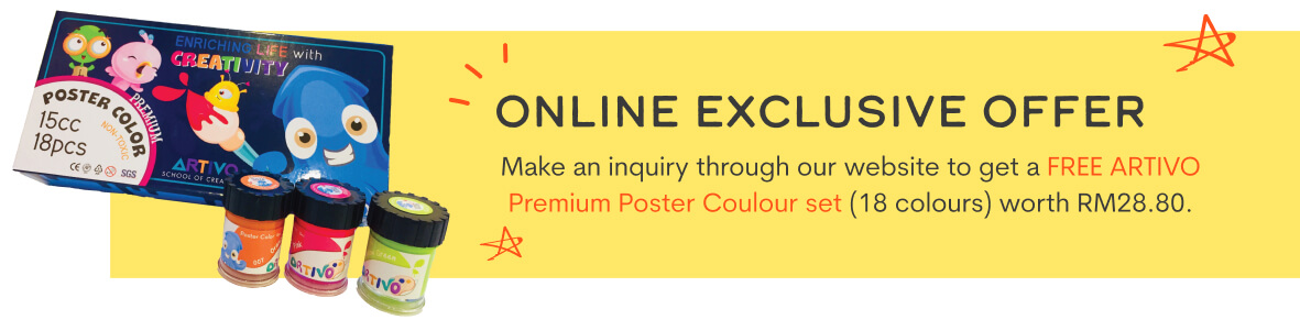 ARTIVO LiveArt™ Online Art Class Exclusive Offer for Premium Poster Colour Set worth RM28.80